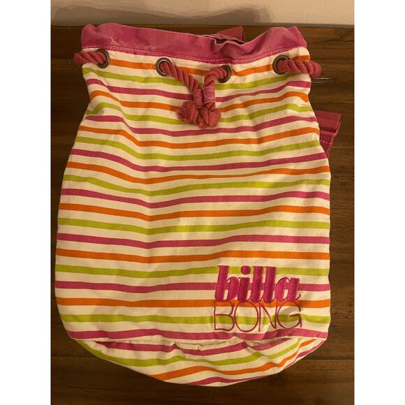 Billabong Pink & Orange Striped Drawstring Bag Billie Girls - Picture 1 of 5